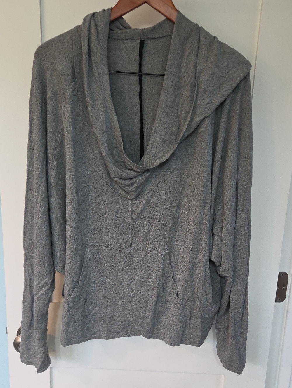 Lucy Lightweight Gray Draped Hooded Long Sleeve Top